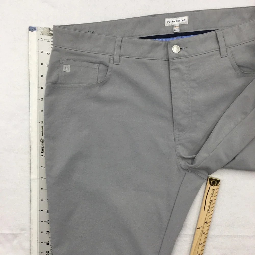Peter Millar Gale Performance Pants Mens 38x32 Gray Five Pocket Golf Trousers